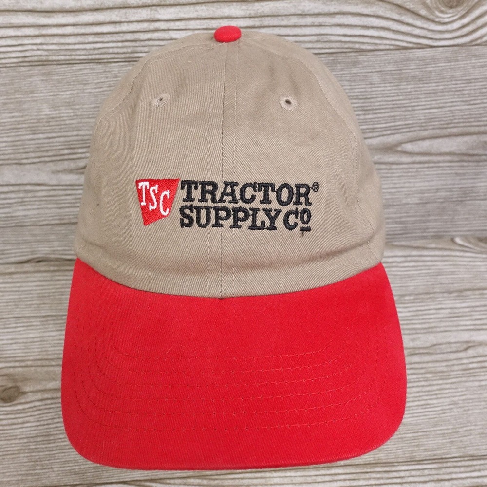 TRACTOR SUPPLY CO TSC TAN ,RED ADJUSTABLE BASEBALL HAT CAP NEW!‎